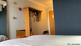 Stepmother spreads legs for son's anal assfucking on hotel bed while caught spying and masturbating