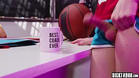 Coach mouth fucks big cock teen shemales Khloe Kay and Izzy Wilde