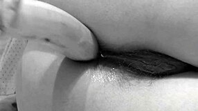 horny milf stuffs banana up hairy ass on floor stockings