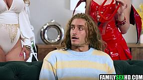 Lucky Stepson Pounds Stepmom And Stepsis Pussies Hard