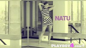 petite babe dances outdoors passionately before hot brunette reveals curves