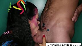 Romi Rain slurps and gags on thick cock before pussy pounding