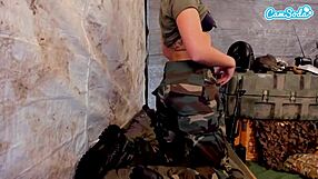 sexy soldier babe fingers her wet hairy pussy on cam moaning to orgasm