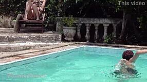 boyfriend ditched me on valentines so i fuck his son hard by the pool!!