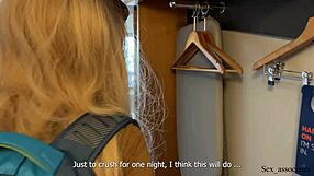 Stepmother spreads legs for son's anal assfucking on hotel bed while caught spying and masturbating