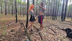 Sexy latina teen ruiva flashes ass on trail then fucks outdoors
