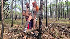 Sexy latina teen ruiva flashes ass on trail then fucks outdoors