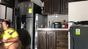 argentinian pounds colombian bbw's fat pussy rough in kitchen