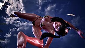 tk8 ryona xiaoyu writhes in gold bikini as old perv gropes her asian tits teasingly