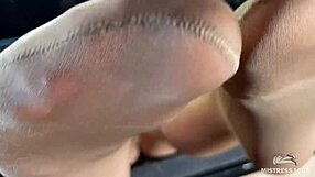 Goddess Legs in Flesh Tights Tease Desk Closeup Foot Nylon Pantyhose Toes Worship