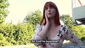 street redhead babe pulled for outdoor doggystyle pounding after cock riding interview