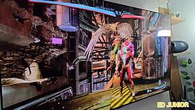 Hot gamer brunette sits bareback huge cock creampie orgasm