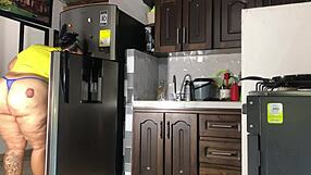 argentinian pounds colombian bbw's fat pussy rough in kitchen