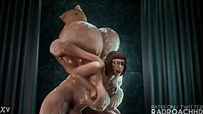 velma's massive tits bounce as big black cock pounds rough