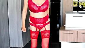 check out this hot granny stuffin her shaved pussy with toys in red stockings