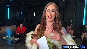 wife gets free use in ffm threesome blowjob fucking with husband at dinner!