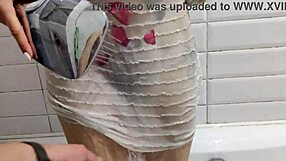 Pretty Girl Soaks Dress and Panties in Shower Then Takes Cock