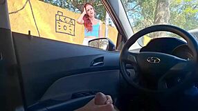 damn risky public masturbation by hot college redhead in miniskirt on street 🚗💦