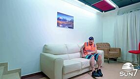 damn this female cop gaby gets her shaved pussy taped hard by juan the attendant