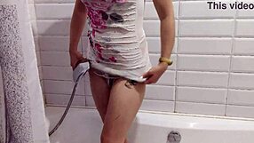 Pretty Girl Soaks Dress and Panties in Shower Then Takes Cock