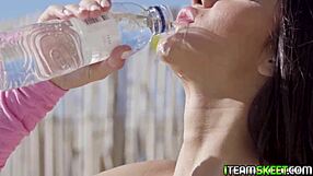 stunning brunette gobbles massive cock outdoor doggystyle