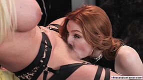 Redhead Babe Tribs Lesbian Milf's Hairy Pussy at Office