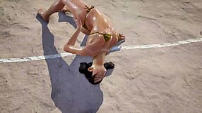 tk8 ryona xiaoyu writhes in gold bikini as old perv gropes her asian tits teasingly