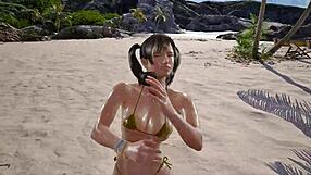 tk8 ryona xiaoyu writhes in gold bikini as old perv gropes her asian tits teasingly