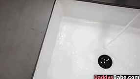 stepdaughter sucks stepdad's cock deep in bathroom oral frenzy