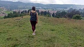 amateur stepmom flashes huge tits ass and pussy lips to stepson in forest before outdoor fondling