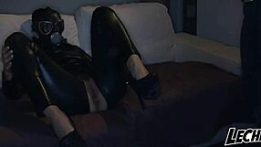 Pamela sanchez fucks hairy guy in leather mask rough doggystyle cowgirl big pussy lips dripping