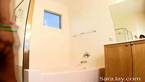 hey sara jay licks big tit interracial pussy in steamy bath