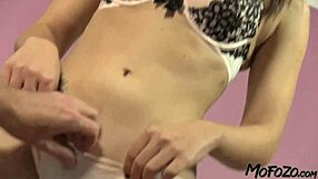 brunette amateur chases daddy's sloppy facial finish