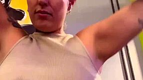 sweaty gym shirt turns see-through on her tits