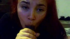 Ever wonder how this sexy redhead slurps cock deep?