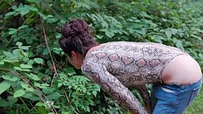 curvy milf housewife flashes huge ass in thong bodysuit hiking the outdoor trail