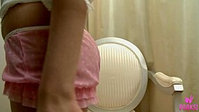 Evie's Skinny Brunette Teen Fingers Hairless Clit Through Panties, Natural Small Tits Jiggle, Nipples Harden, Shaved Pussy Floods