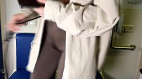 Brunette Sucks Big Cock Then Fucks Monster Dick in Public Train Car Close-Up