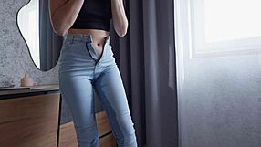 crying latina teen neighbor wets jeans panties in desperate real pee accident