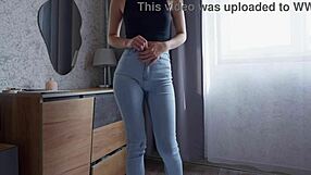 crying latina teen neighbor wets jeans panties in desperate real pee accident