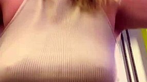 sweaty gym shirt turns see-through on her tits