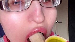 asmr glossy lips devour banana fetish tease