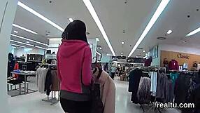 Adorable Czech sweetie tempted in shop rides cock in hardcore POV!