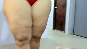 pov milf gina halime in red lingerie bathes huge tits in cum