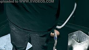 Blindfolded bound slave waits desperately for enema fetish punishment!