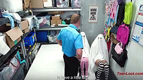 Security Guard Turns Ghost Costume College Girls Theft into Hardcore Threesome