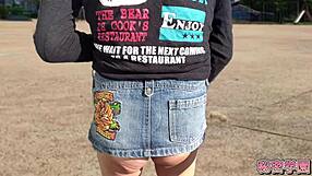 Climaxing with anal vibrator in miniskirt and boots outdoors assfucking toy play