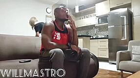 Muscular black babe craves big cock over cleaning