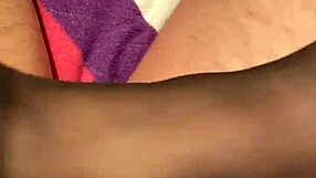 hubby gets footjob in black reinforced toe stockings