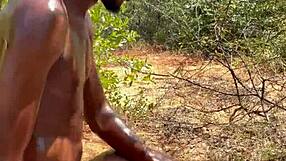 homemade outdoor creampie drips from her juicy ebony pussy